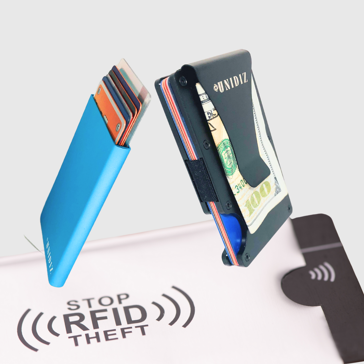 UNIDIZ Minimalist RFID Aluminum Slim Wallet Duo - RFID Blocking Front Pocket Credit Card Holder & Money Clip - Aluminum Metal Small Men's Wallets