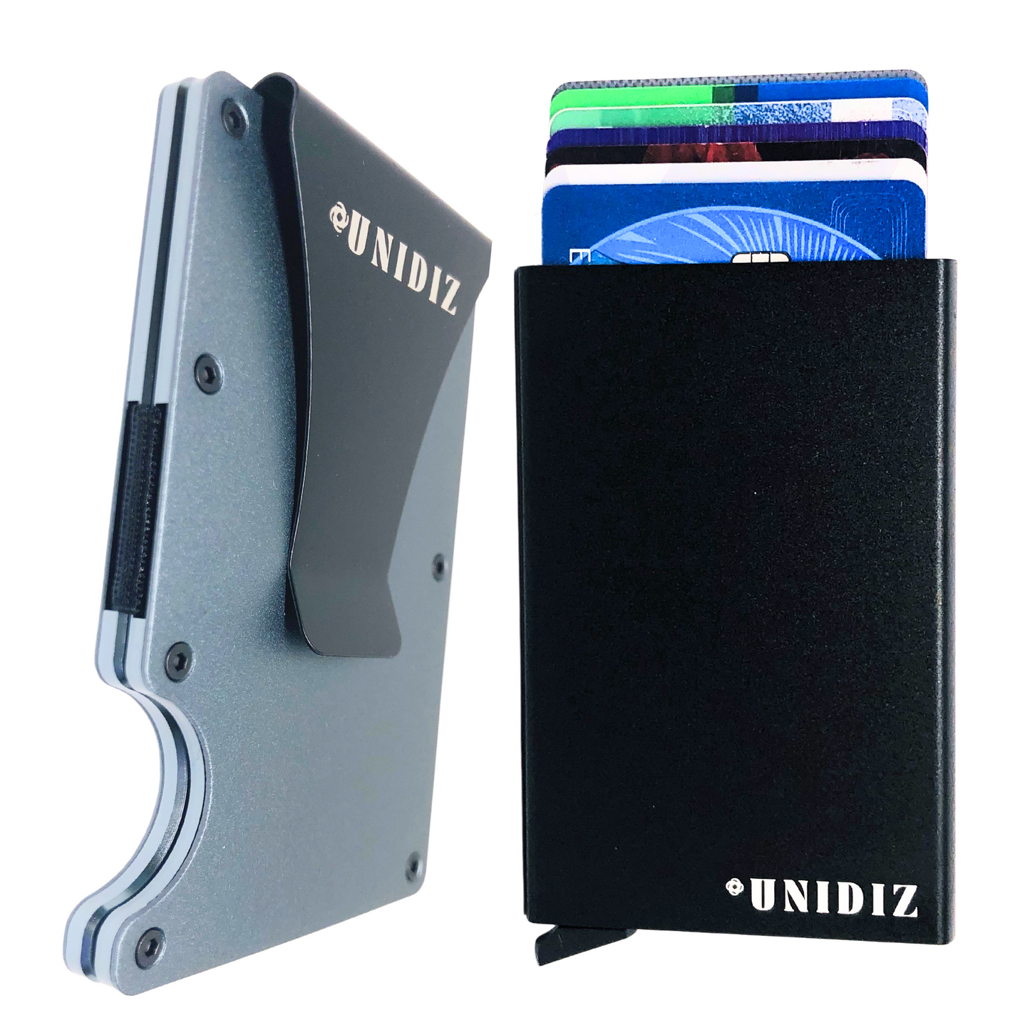 UNIDIZ Minimalist RFID Aluminum Slim Wallet Duo - RFID Blocking Front Pocket Credit Card Holder & Money Clip - Aluminum Metal Small Men's Wallets