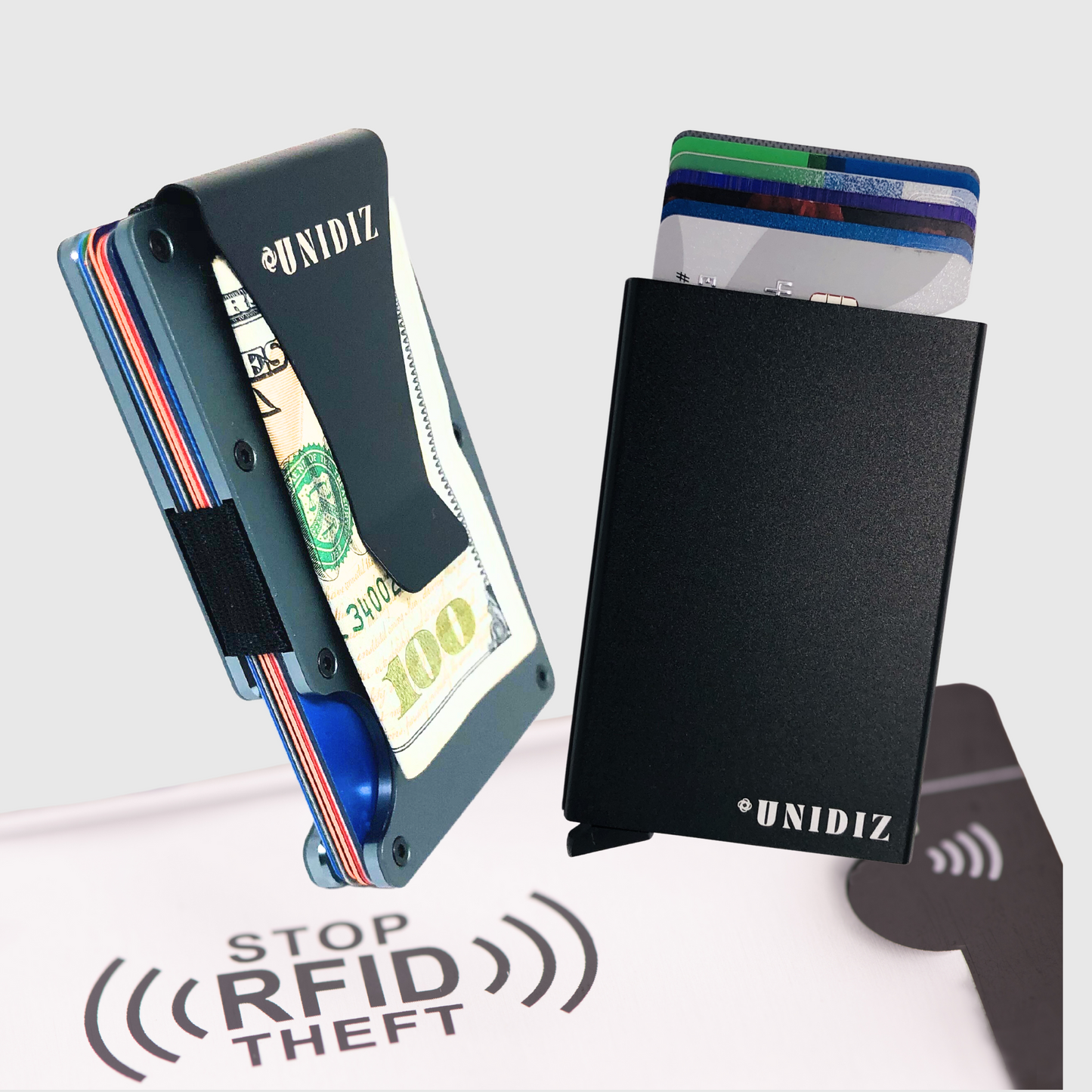 UNIDIZ Minimalist RFID Aluminum Slim Wallet Duo - RFID Blocking Front Pocket Credit Card Holder & Money Clip - Aluminum Metal Small Men's Wallets