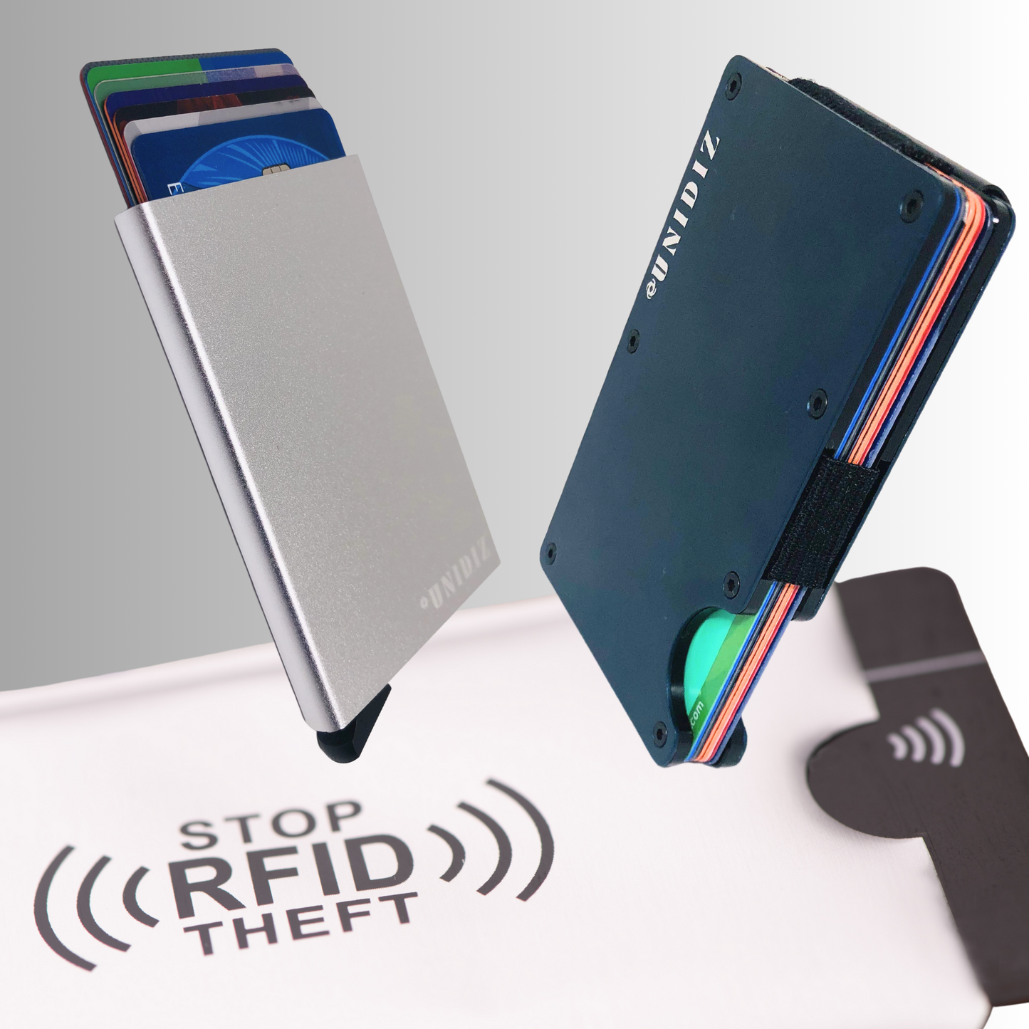 UNIDIZ Minimalist RFID Aluminum Slim Wallet Duo - RFID Blocking Front Pocket Credit Card Holder & Money Clip - Aluminum Metal Small Men's Wallets