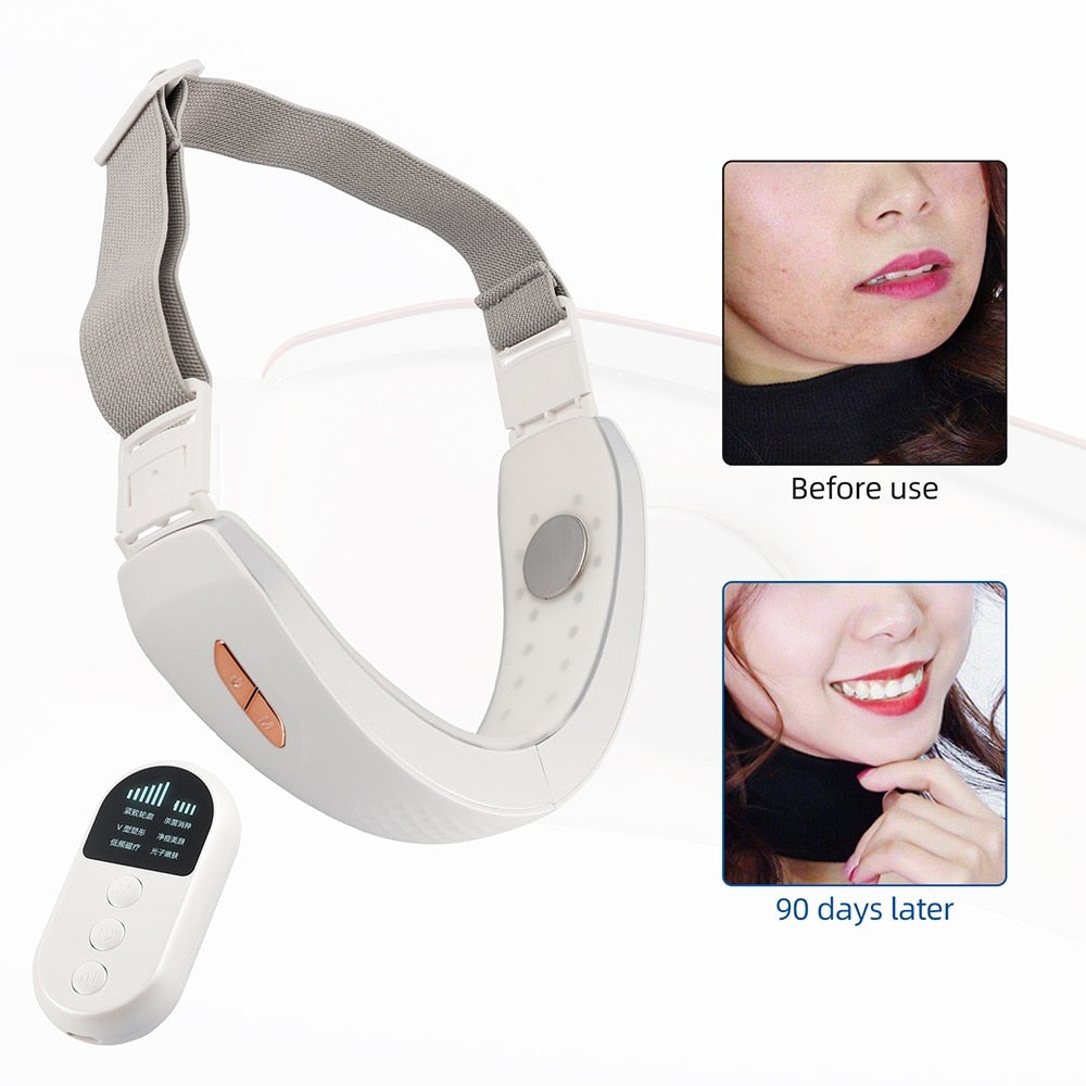 Micro Current V-Line Up Chin Lifting Belt LED Photon Hot Compress VShape Massager Reduce Double Chin Face Lifting Beauty Device