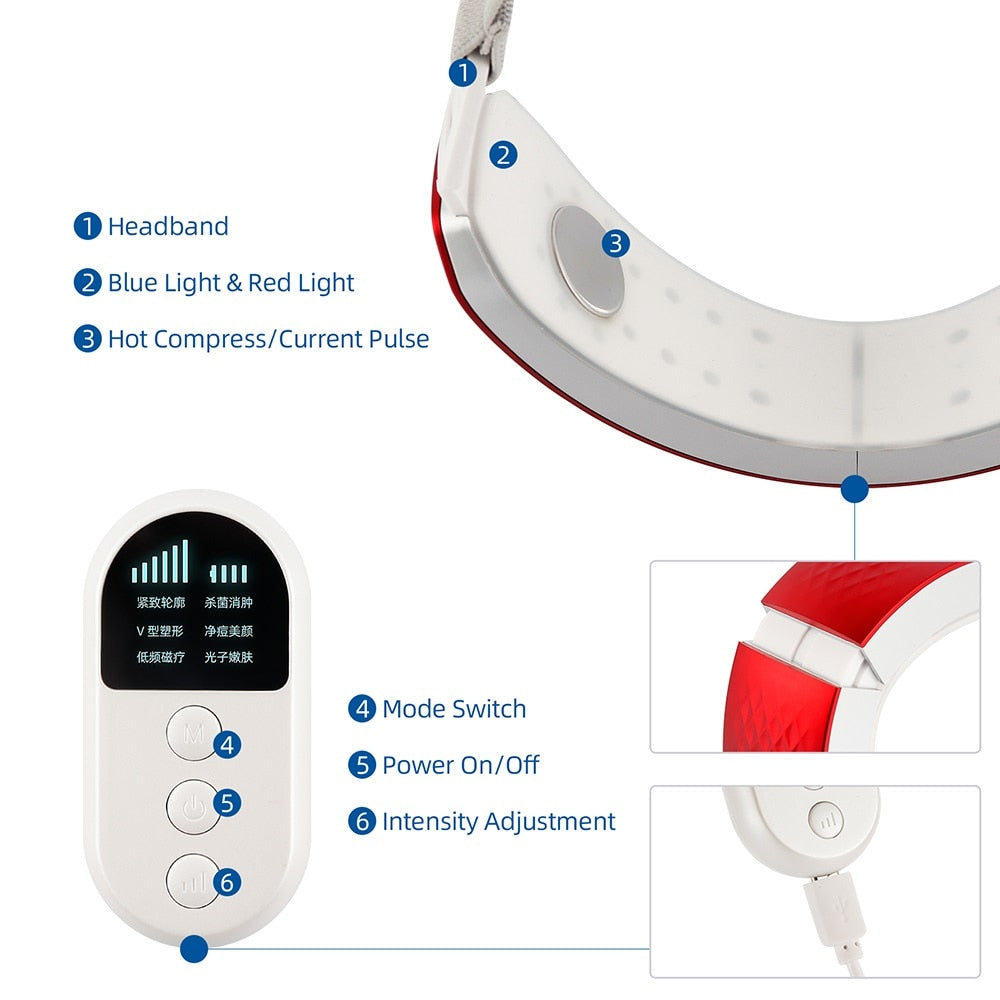 Micro Current V-Line Up Chin Lifting Belt LED Photon Hot Compress VShape Massager Reduce Double Chin Face Lifting Beauty Device